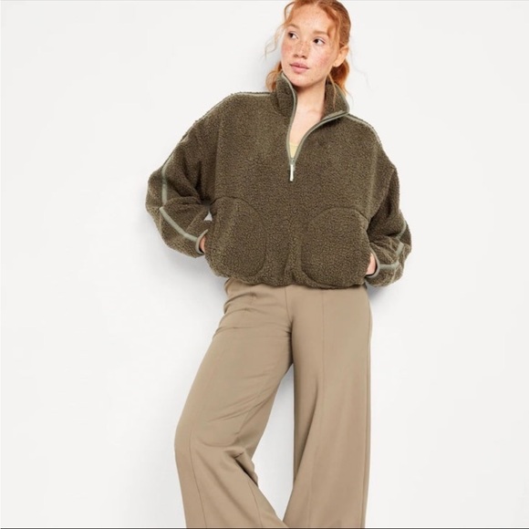 Old Navy Olive Sherpa Half-Zip Pullover - Picture 2 of 5